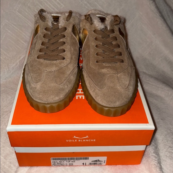 NWT VOILE BLANCHE Ines Faux Shearling Lined Mule in Light Brown - Picture 8 of 16